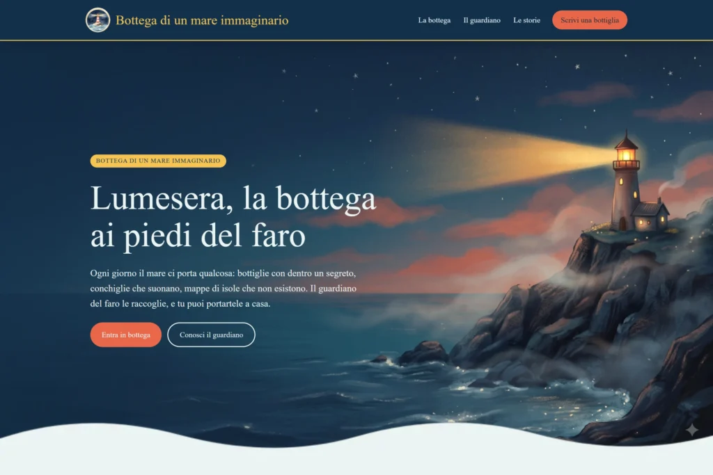 Sito web di Lumesera, la bottega ai piedi di un faro con storie per grandi e piccoli