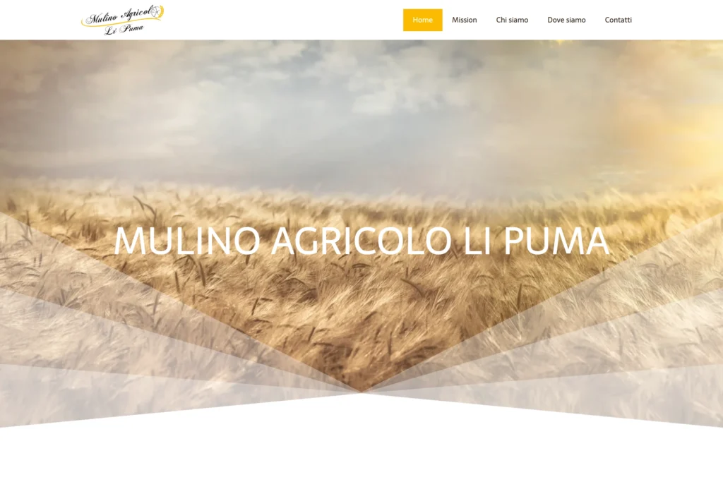 Sito web del Mulino Agricolo Li Puma, con immagini rurali e un’interfaccia pulita